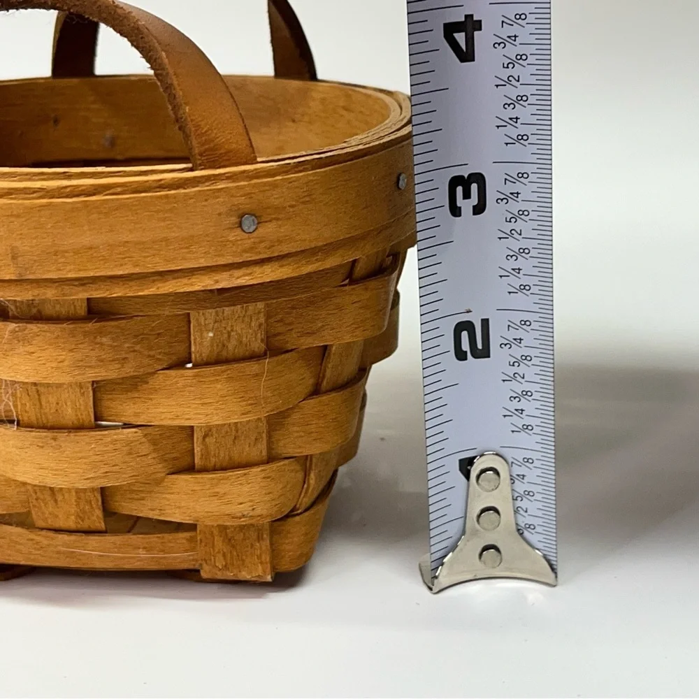 Longaberger 1995 Mini Round Planter Basket 0644 Leather Handles small